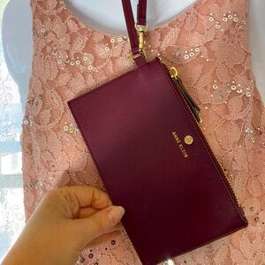 Anne Klein  Clutch Wristlet Sleek Design Burgundy Excellent condition